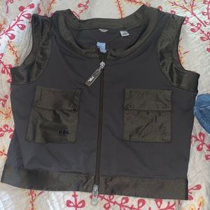Unique olive green grey zip up crop top medium